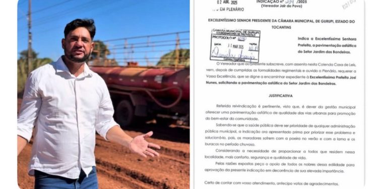 Indicação do vereador Jair do Povo garante asfalto no setor Jardim das Bandeiras em Gurupi