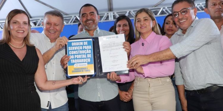 Governador Wanderlei Barbosa assina ordem de serviço para construção do portal de Taquaruçu e pavimentação da via de acesso ao distrito, fortalecendo o turismo regional