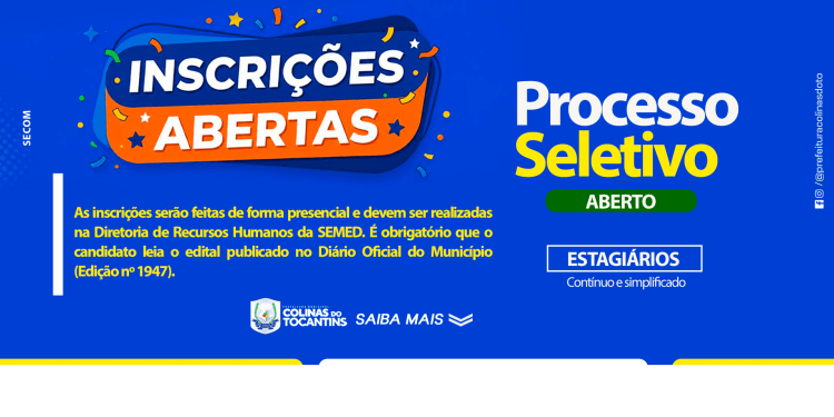 Secretaria de Educação de Colinas abre processo seletivo simplificado para formação de cadastro de estagiários